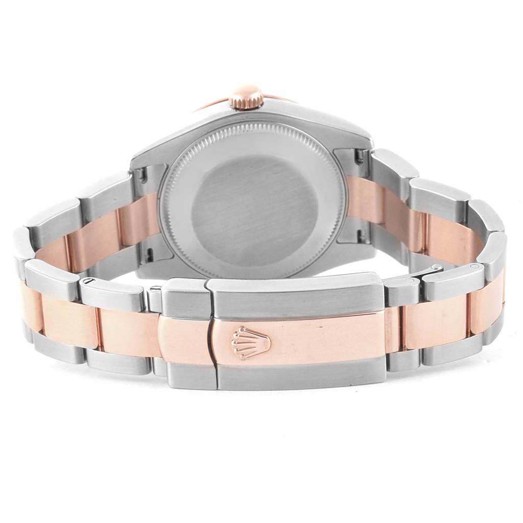 This image shows the back of a Rolex Mid-Size 178341 Women's Steel and Gold (two tone) Black Dial 178341 Women's Steel and Gold (two tone) Black Dial watch, highlighting the clasp and bracelet.