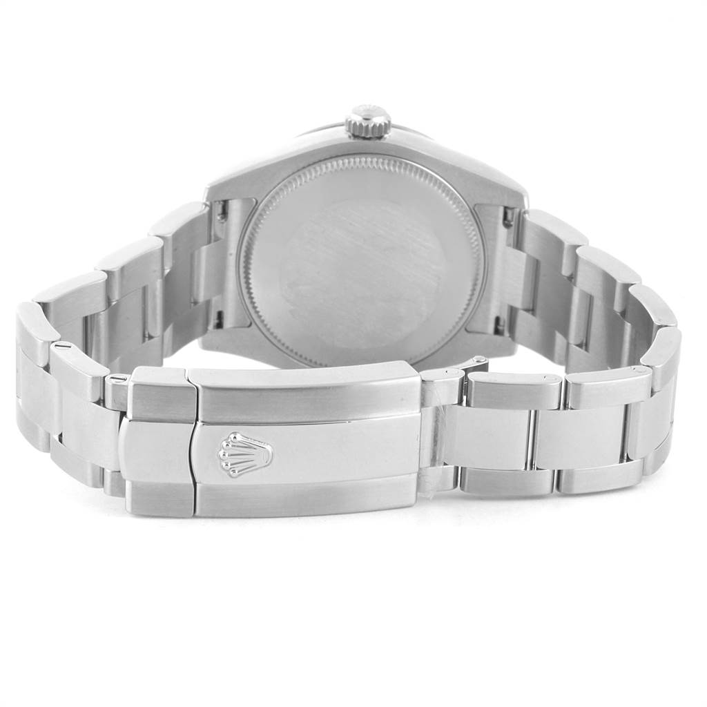 This image shows the backside and bracelet of a Rolex Mid-Size 178344 Women's Stainless Steel Brown Dial 178344 Women's Stainless Steel Brown Dial model watch, featuring the clasp and crown.