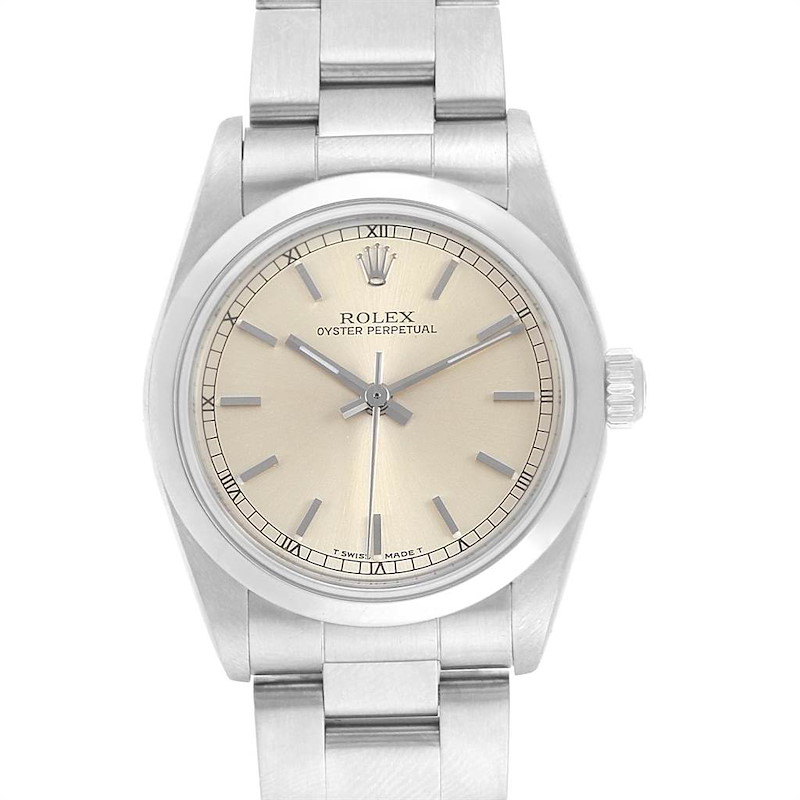 Rolex Midsize Silver Dial Smooth Bezel Steel Ladies Watch 77080 SwissWatchExpo