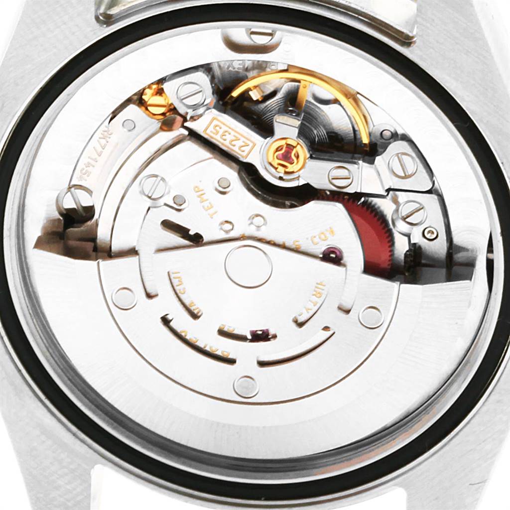 This image shows the internal movement mechanism of the Rolex Mid-Size 178243 Women
s Stainless Steel Mother of Pearl Dial 178243 Women
s Stainless Steel Mother of Pearl Dial model from a rear angle with the case back removed.
