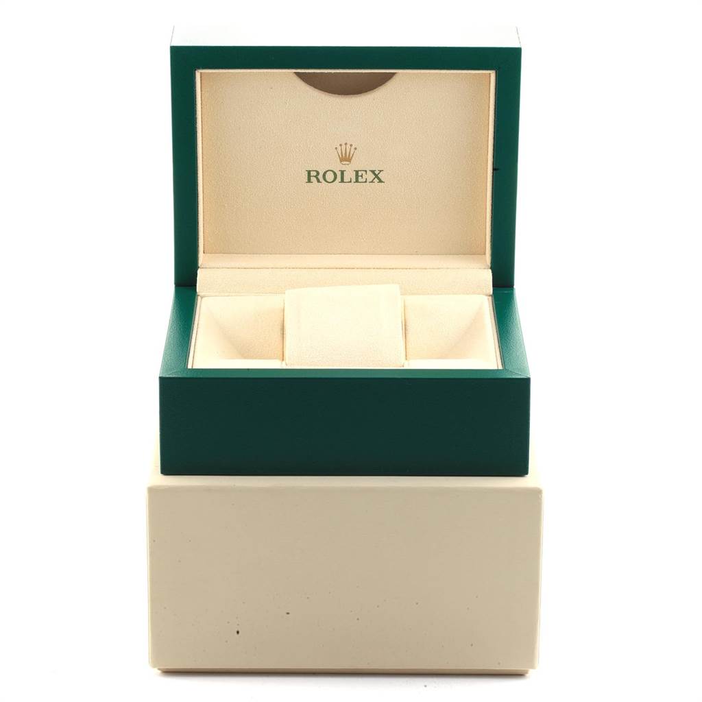 This image shows an open Rolex watch box for a Mid-Size model, displaying the interior and the Rolex logo.