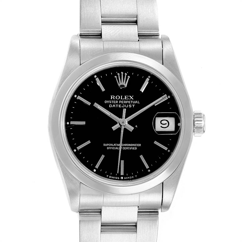 Rolex Midsize Datejust 31 Black Dial Domed Bezel Ladies Steel Watch ...