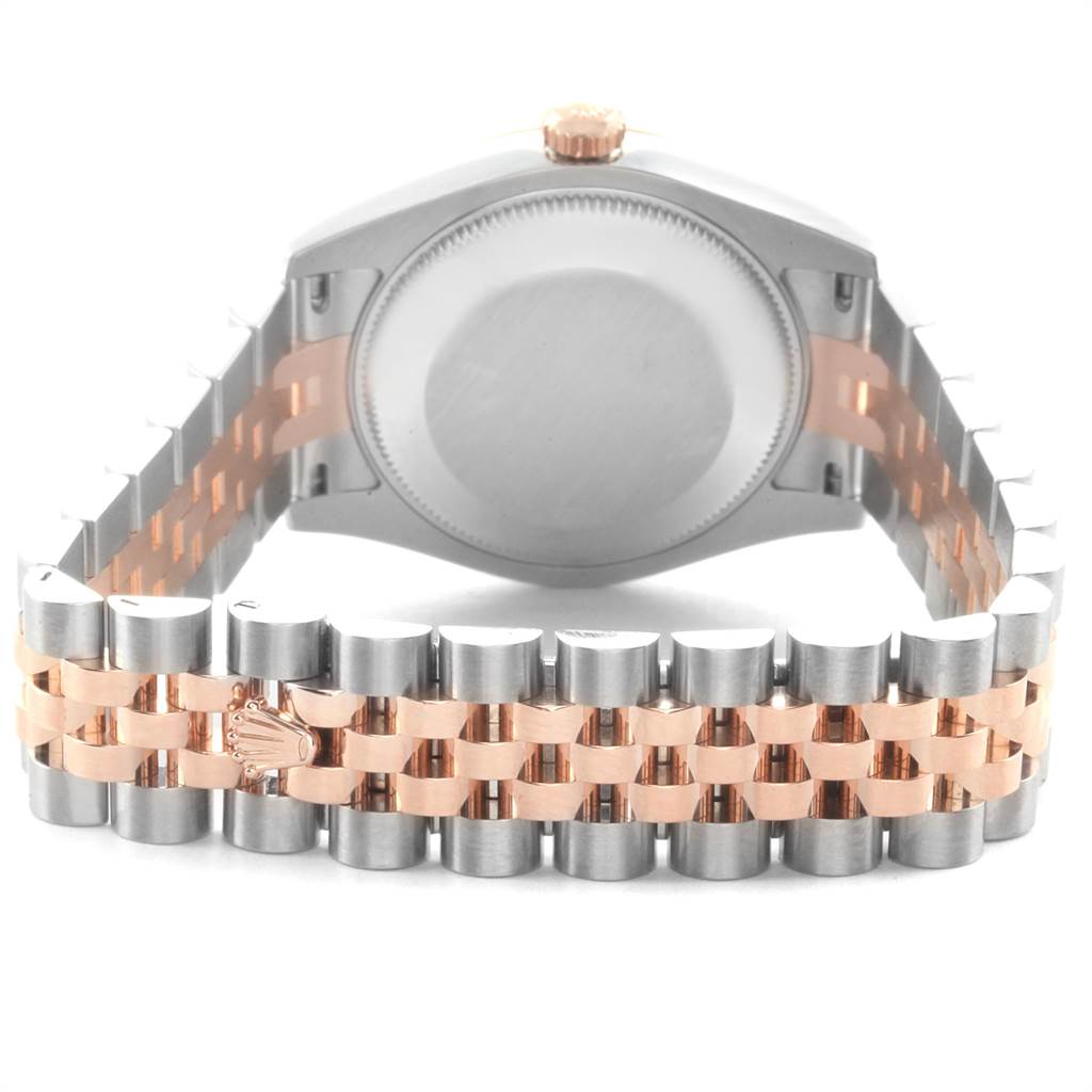 This image shows the back view of a Rolex Mid-Size 178271 Women's Steel and Gold (two tone) Mother of Pearl Dial 178271 Women's Steel and Gold (two tone) Mother of Pearl Dial model watch, focusing on the caseback and the jubilee bracelet.