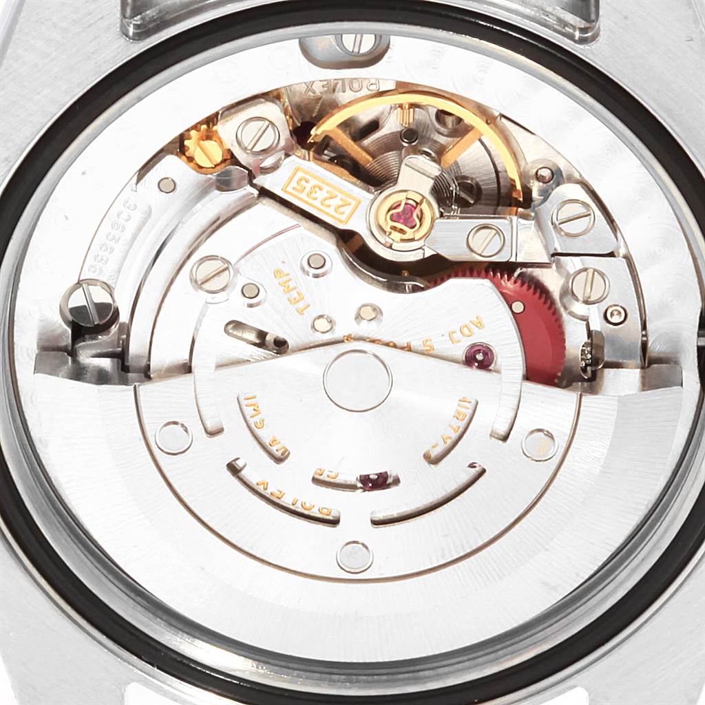 The image shows the inner mechanical movement and components of the Rolex Mid-Size 178341 Women's Steel and Gold (two tone) Mother of Pearl Dial 178341 Women's Steel and Gold (two tone) Mother of Pearl Dial watch from a case-back angle.