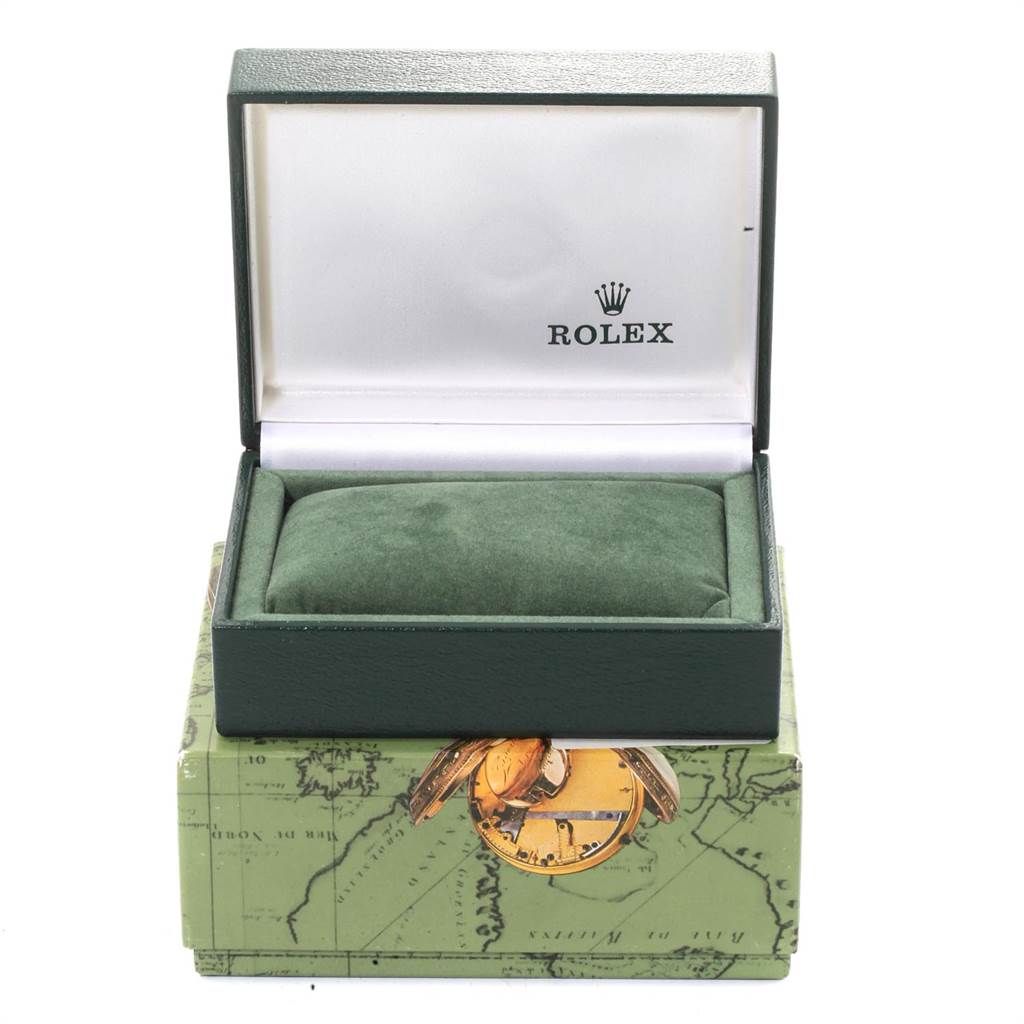 The image shows a Rolex watch box for a Mid-Size model, opened to reveal the interior padding and the Rolex logo.