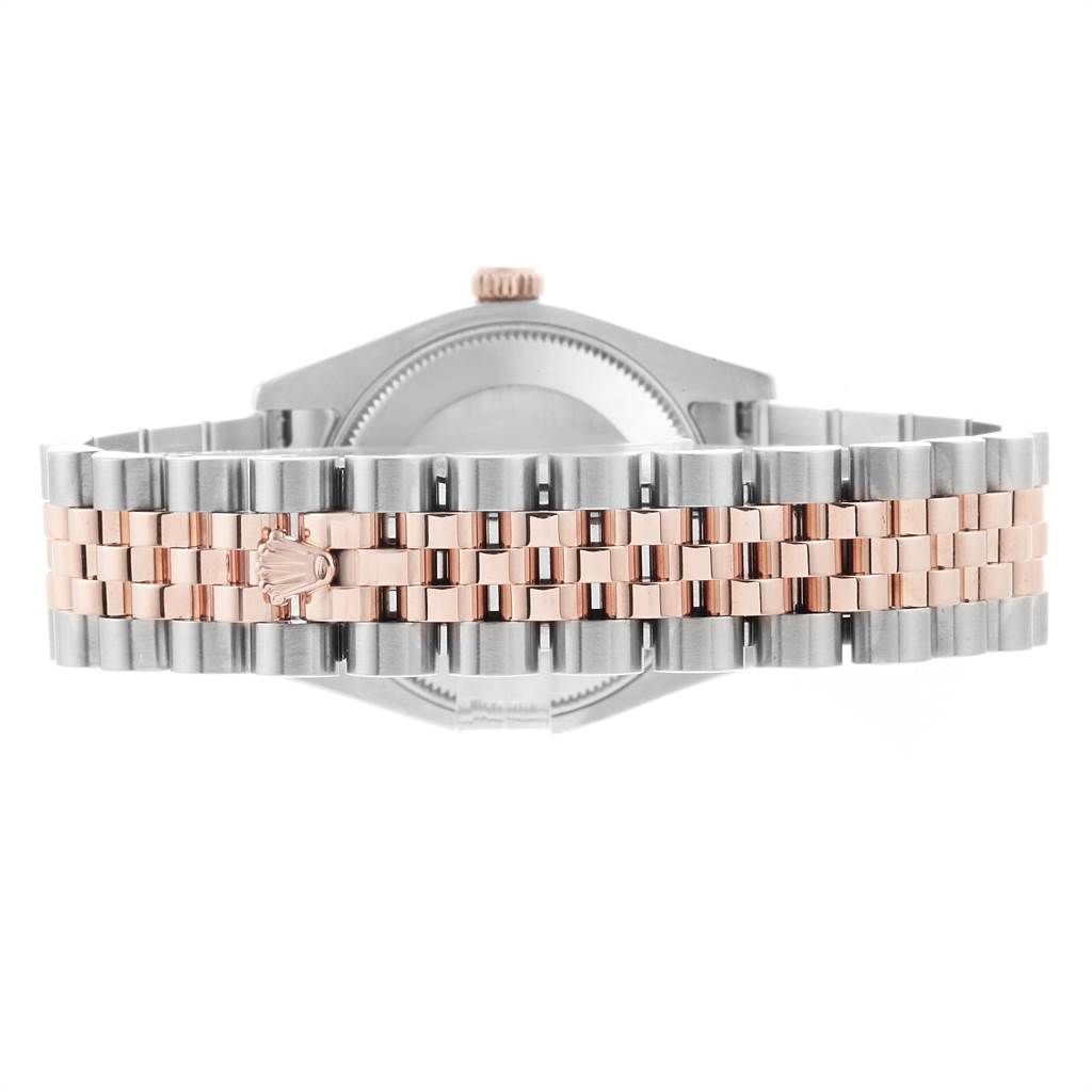 This image shows the back view of a Mid-Size Rolex watch, featuring its two-tone bracelet.