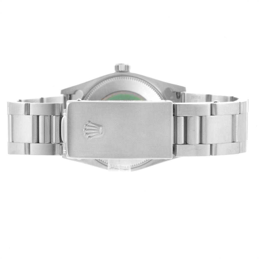 This image shows the back of a Rolex Mid-Size 77080 Women's Stainless Steel Pink Dial 77080 Women's Stainless Steel Pink Dial watch, focusing on the clasp and bracelet.