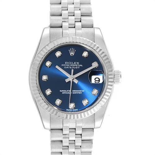Photo of Rolex Datejust Midsize Steel White Gold Blue Diamond Dial Watch 178274