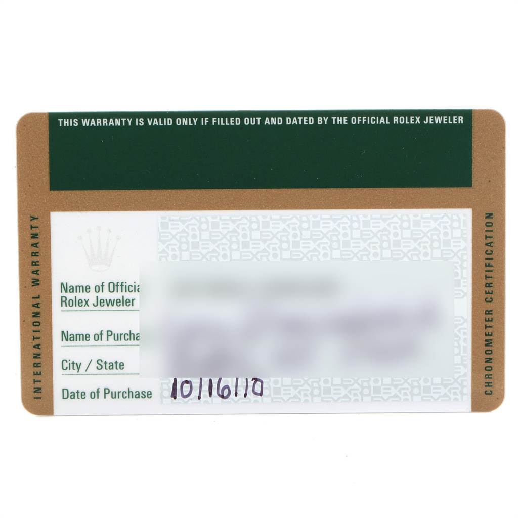 This image shows an international warranty card for a Mid-Size Rolex watch.