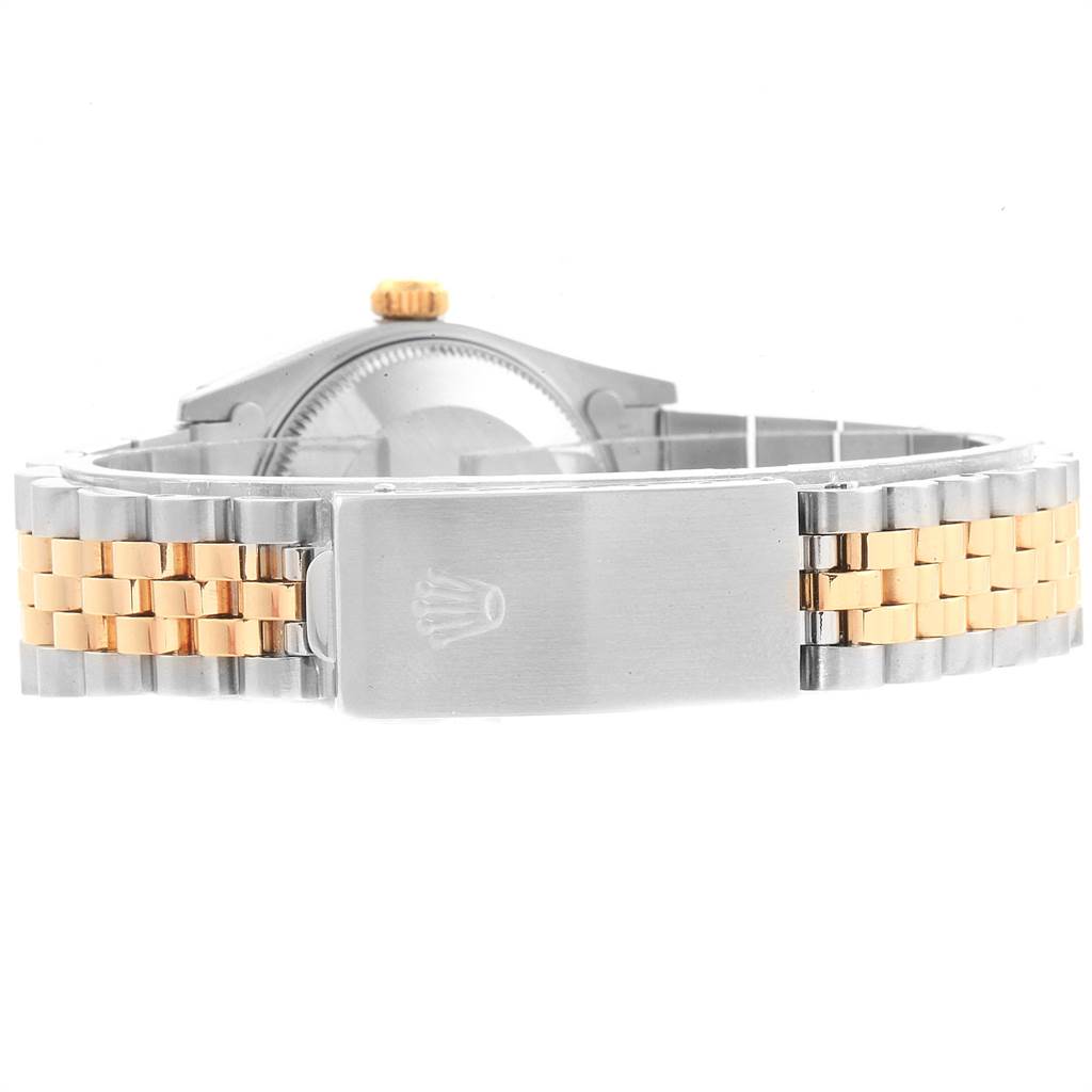 This image shows the back view of a Rolex Mid-Size 68273 Women's Steel and Gold (two tone) Champagne Dial 68273 Women's Steel and Gold (two tone) Champagne Dial watch, focusing on the bracelet and clasp.
