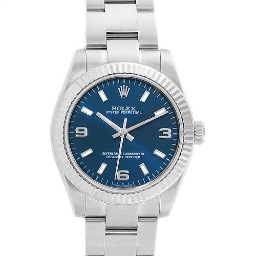 Photo of Rolex Oyster Perpetual Midsize 31 Blue Dial Steel Ladies Watch 177234