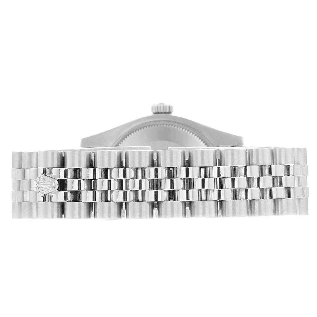 This image shows the rear view of a Rolex Mid-Size 178274 Women's Stainless Steel Black Dial 178274 Women's Stainless Steel Black Dial model watch, focusing on the bracelet and partially visible case back.