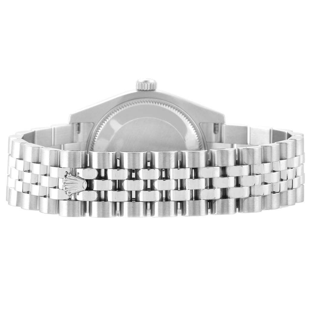 The image shows the backside and metal bracelet of a Rolex Mid-Size 178274 Women's Stainless Steel Silver Dial 178274 Women's Stainless Steel Silver Dial model watch.