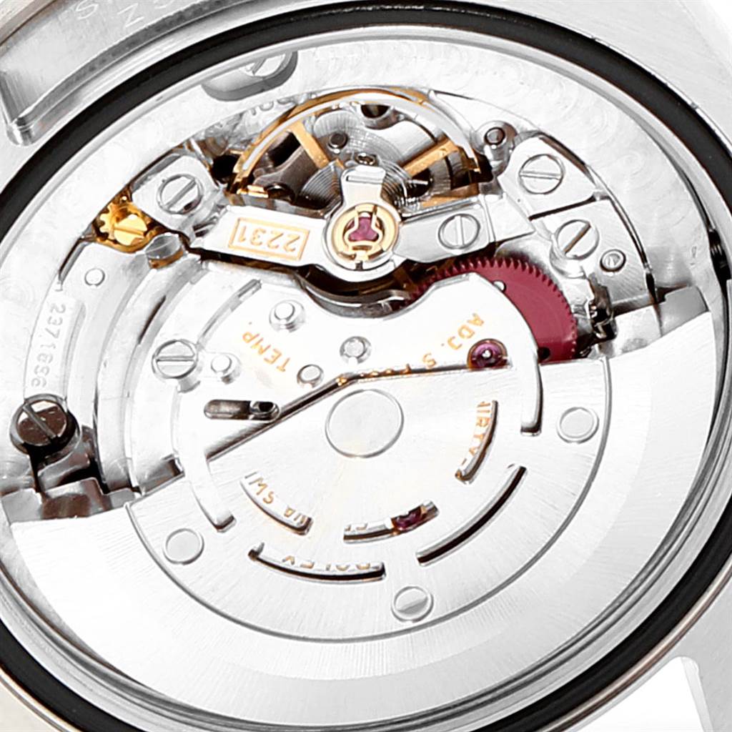 Close-up of the internal mechanism of a Rolex Mid-Size 177210 Women's Stainless Steel Silver Dial 177210 Women's Stainless Steel Silver Dial model watch.