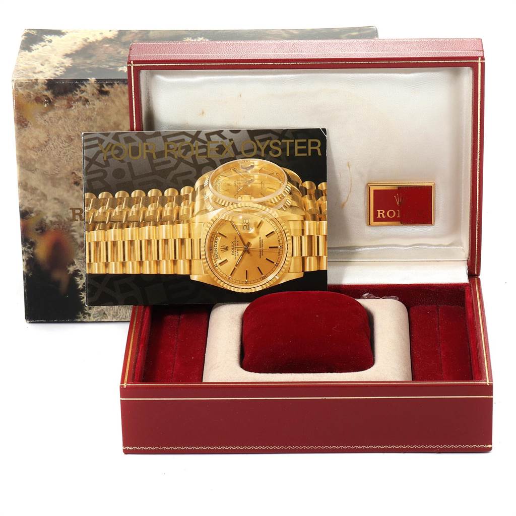 The image shows a Rolex Mid-Size 68274 Women's Stainless Steel Blue Dial 68274 Women's Stainless Steel Blue Dial watch box with a photo card of the watch, a cushion, and an outer box.