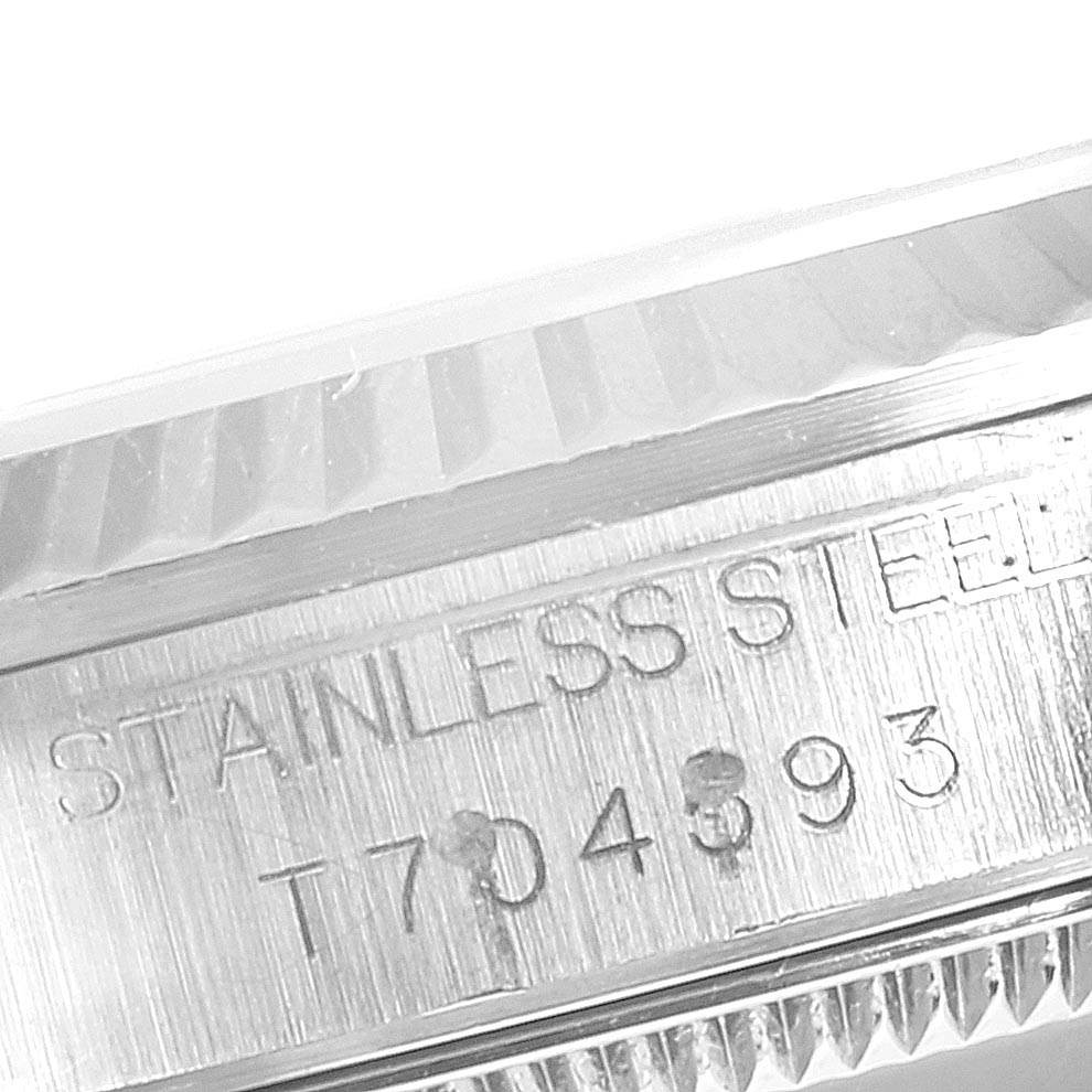 This close-up image shows the stainless steel case and reference number of a Rolex Mid-Size 68274 Women's Stainless Steel Silver Dial 68274 Women's Stainless Steel Silver Dial model watch.