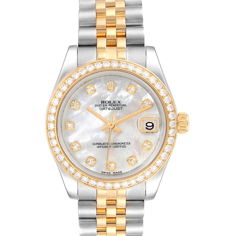 Rolex Datejust Midsize Steel Yellow Gold MOP Diamond Ladies Watch 178383 SwissWatchExpo