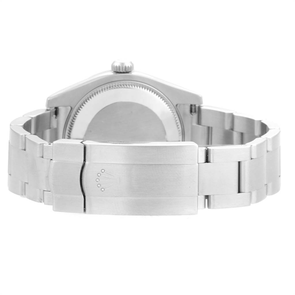 The image shows the back view of a Rolex Mid-Size 177200 Women's Stainless Steel White Dial 177200 Women's Stainless Steel White Dial model watch, highlighting the clasp and bracelet.
