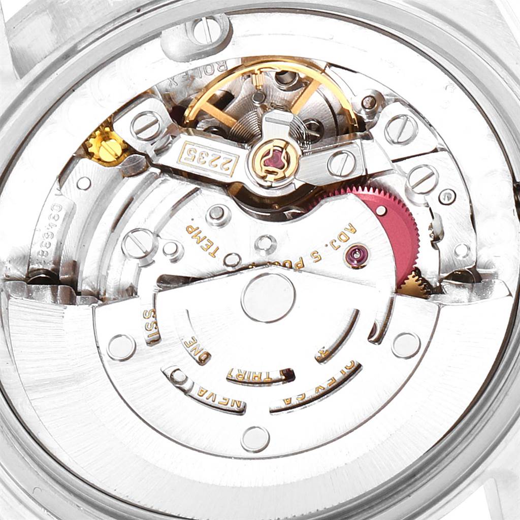 This image shows the internal mechanical movement of a Rolex Mid-Size 78240 Women's Stainless Steel Black Dial 78240 Women's Stainless Steel Black Dial model from a back view angle.