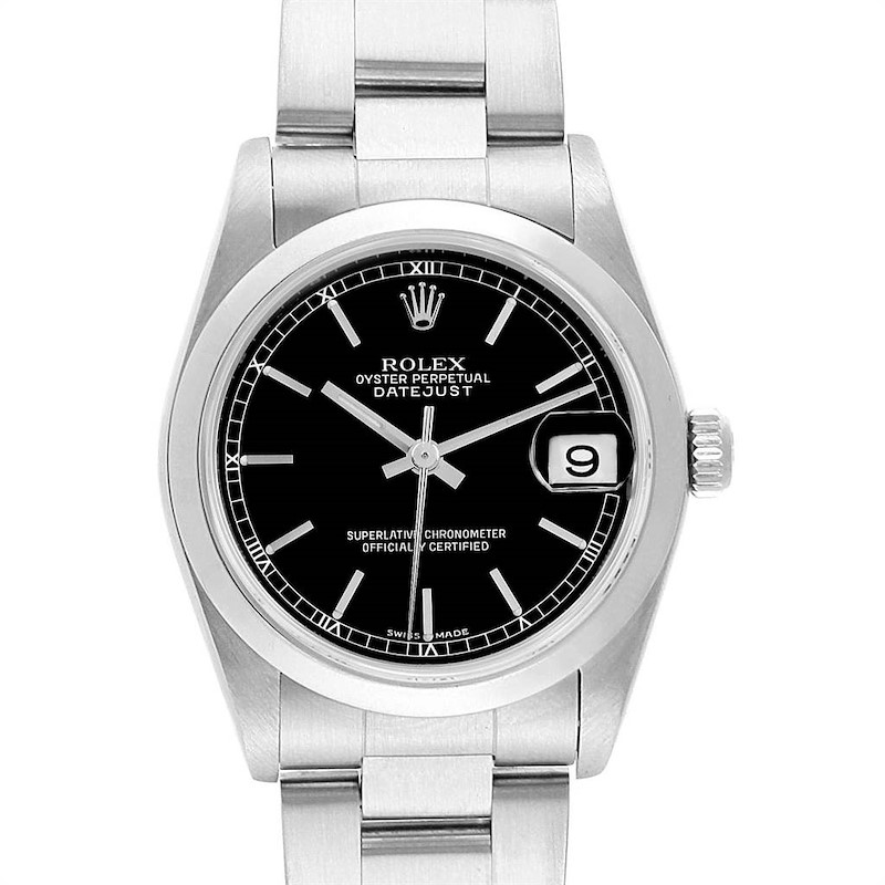 Rolex Datejust 31 Midsize Black Baton Dial Steel Ladies Watch 78240 SwissWatchExpo