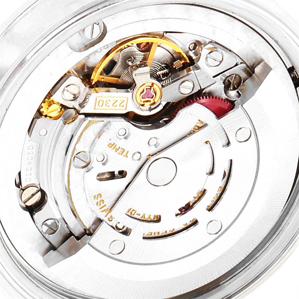 The image shows an internal view of the Rolex Mid-Size 77080 Women's Stainless Steel White Dial 77080 Women's Stainless Steel White Dial model movement mechanism from the back.