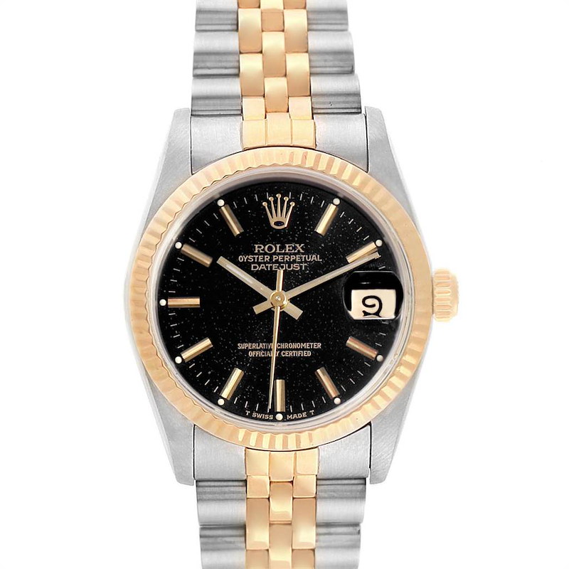 Rolex Datejust Midsize Steel Yellow Gold Black Dial Ladies Watch 68273 SwissWatchExpo