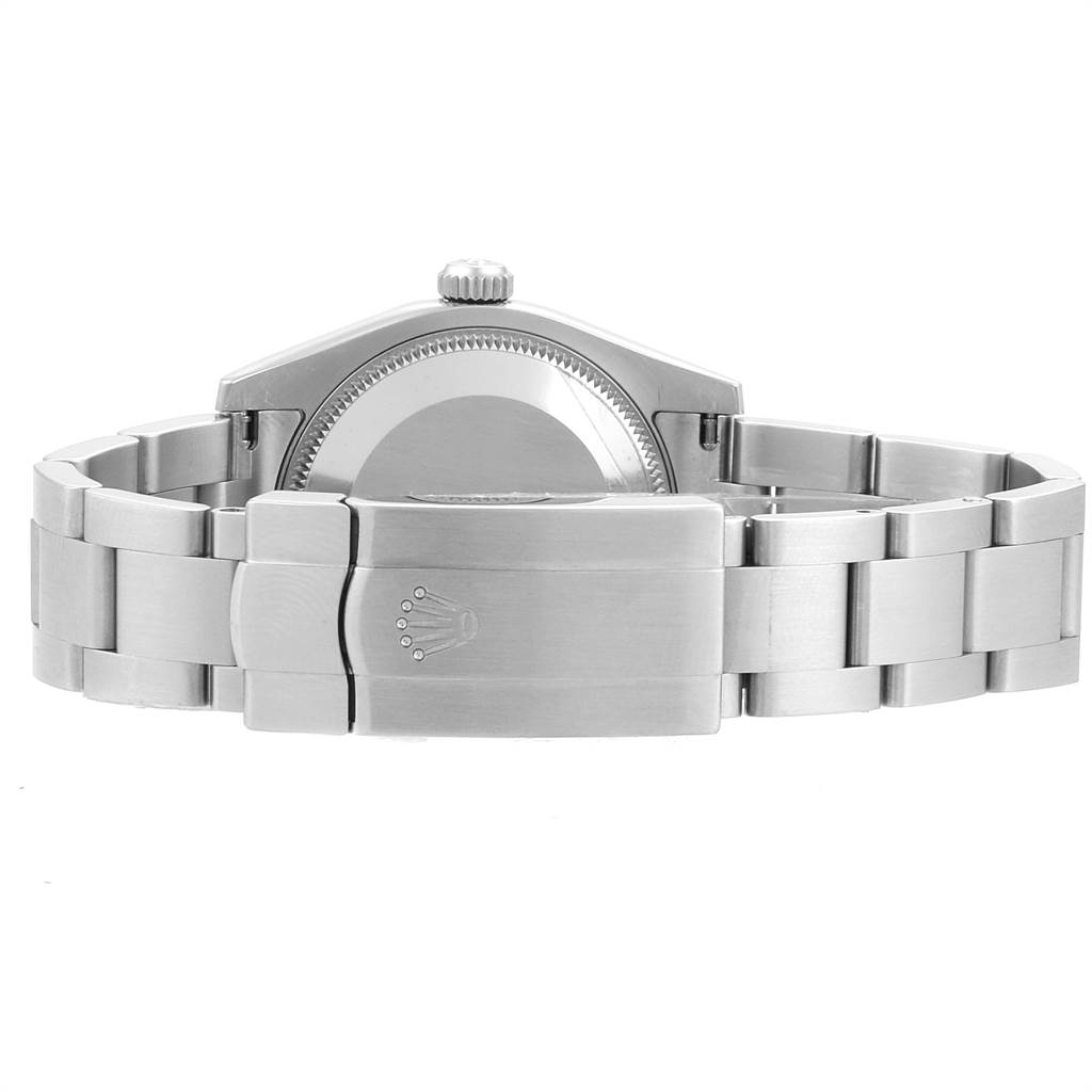 The image shows the back of a Rolex Mid-Size 177234 Women's Stainless Steel Blue Dial 177234 Women's Stainless Steel Blue Dial model watch, highlighting the clasp and bracelet.