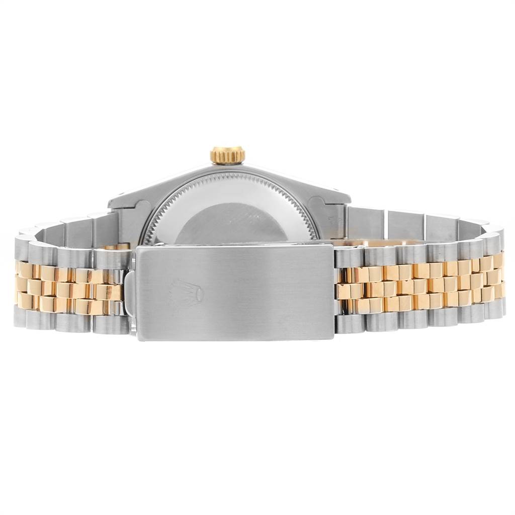 The image shows the back view of a Rolex Mid-Size 68273 Steel and Gold (two tone) Blue Dial 68273 Steel and Gold (two tone) Blue Dial model watch, focusing on the clasp and bracelet.