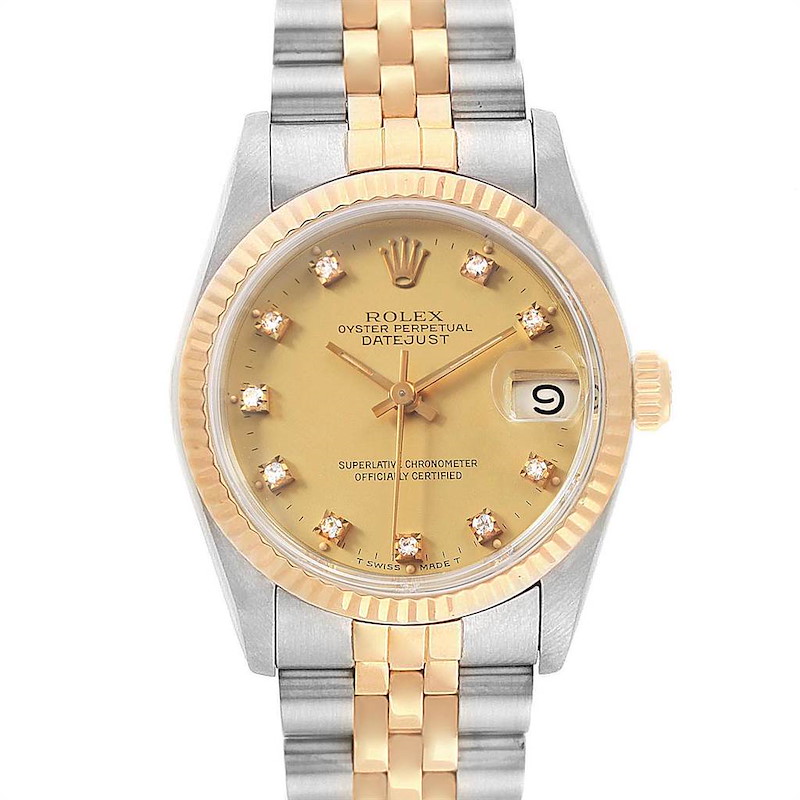 Rolex Datejust Midsize 31mm Steel Yellow Gold Diamond Ladies Watch 68273 SwissWatchExpo