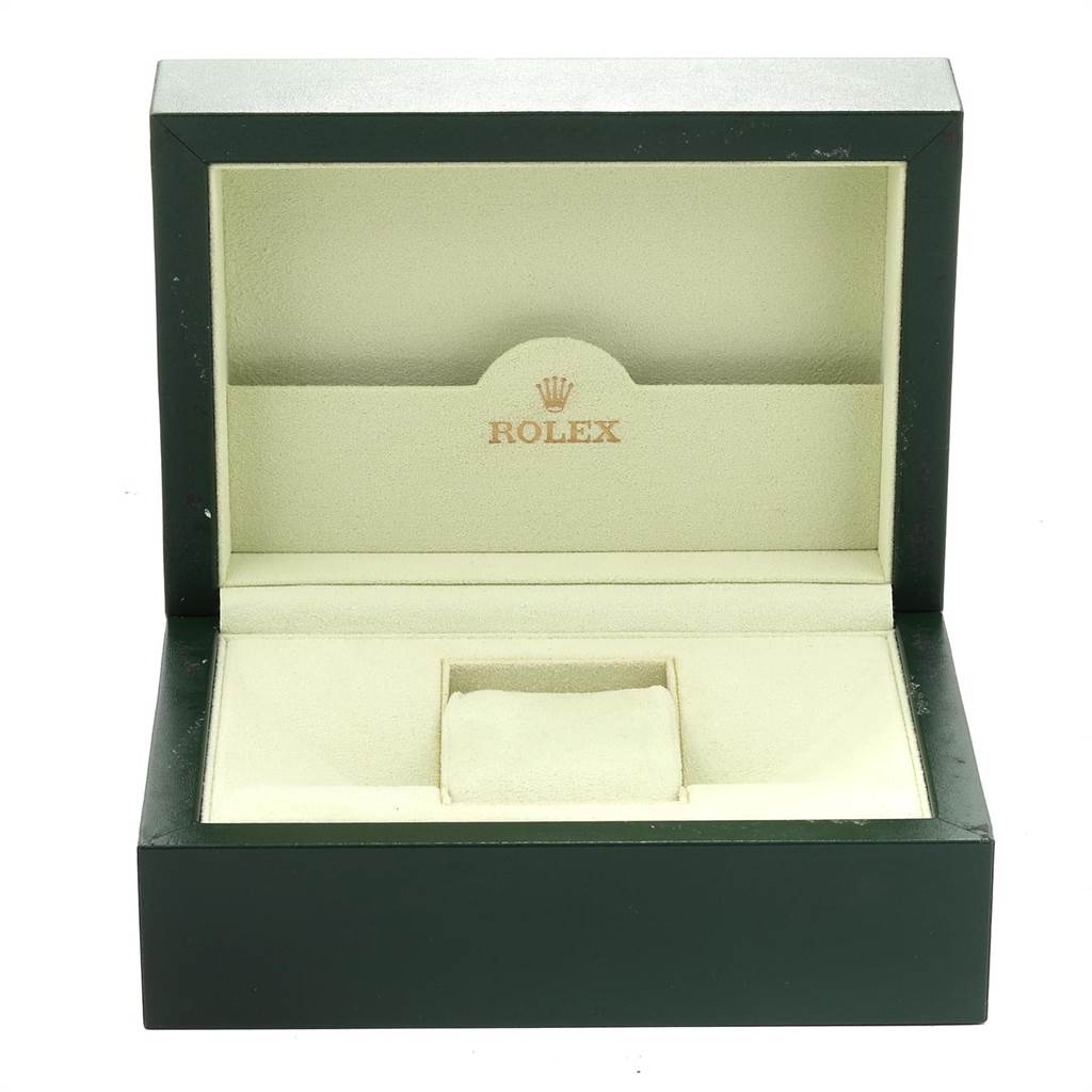 The image shows an open Rolex watch box, likely designed for a Mid-Size model, displaying its interior compartment.