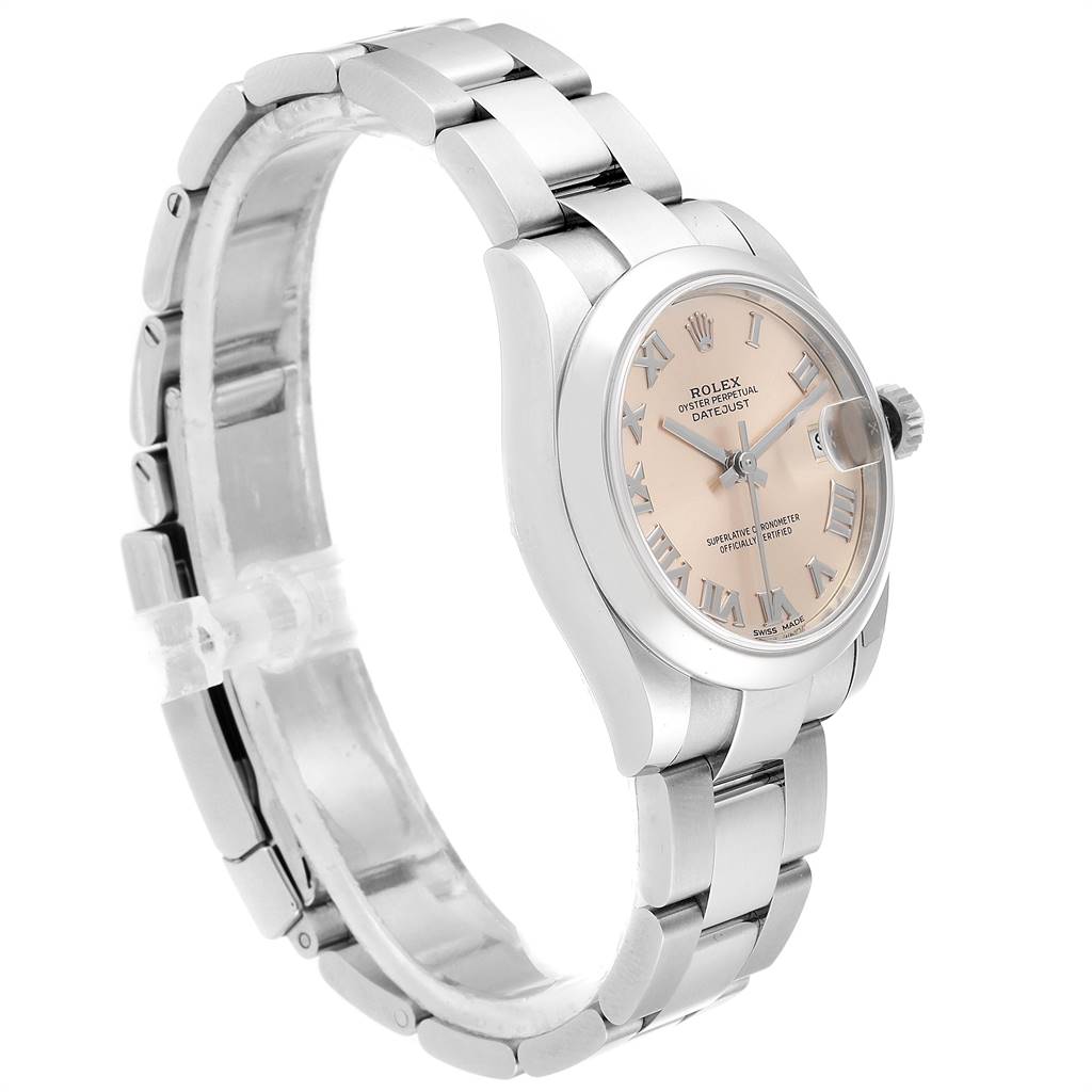 This Mid-Size Rolex watch is shown from a side angle, highlighting the bracelet, case, and dial.
