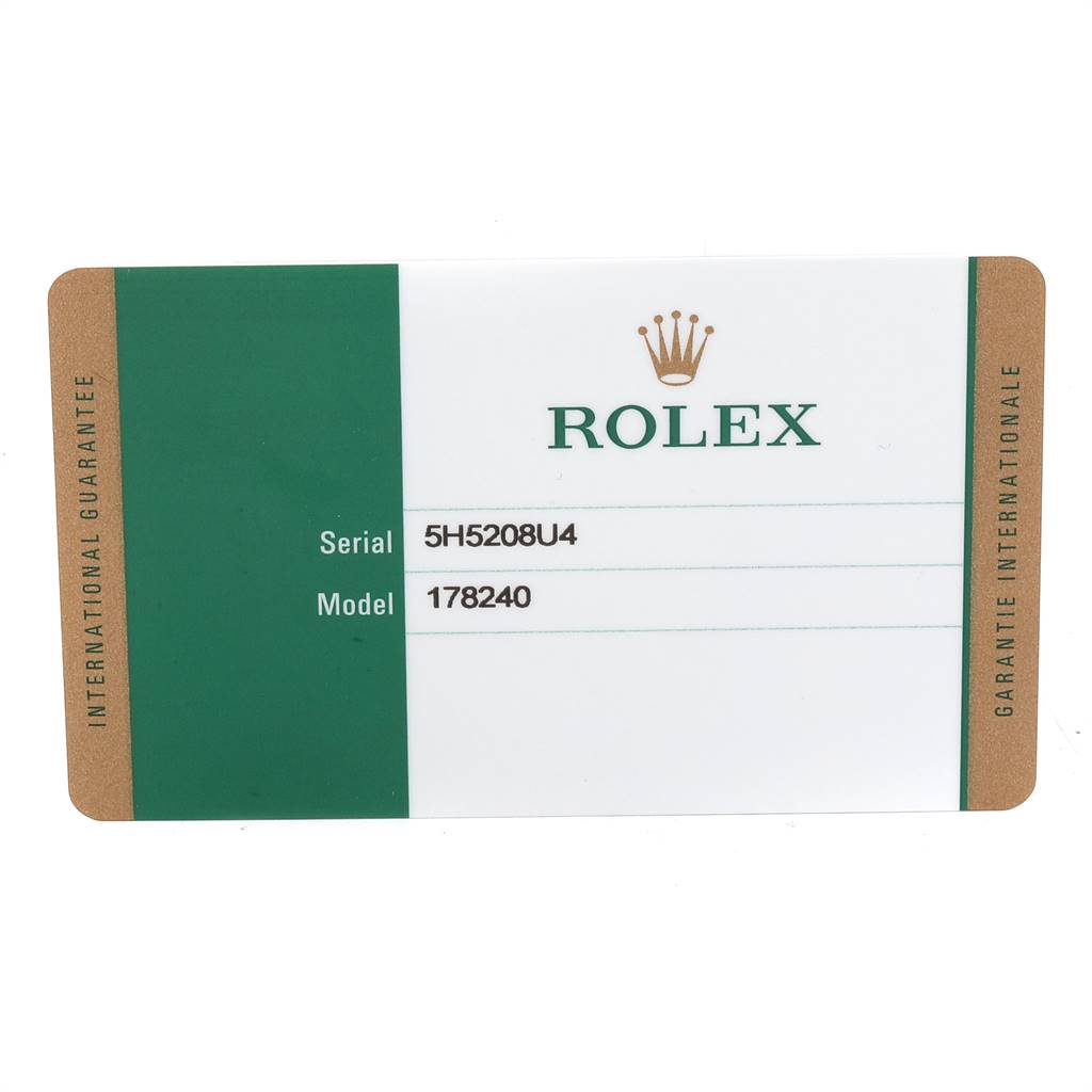 The image shows a Rolex international guarantee card for the Mid-Size model 178240.