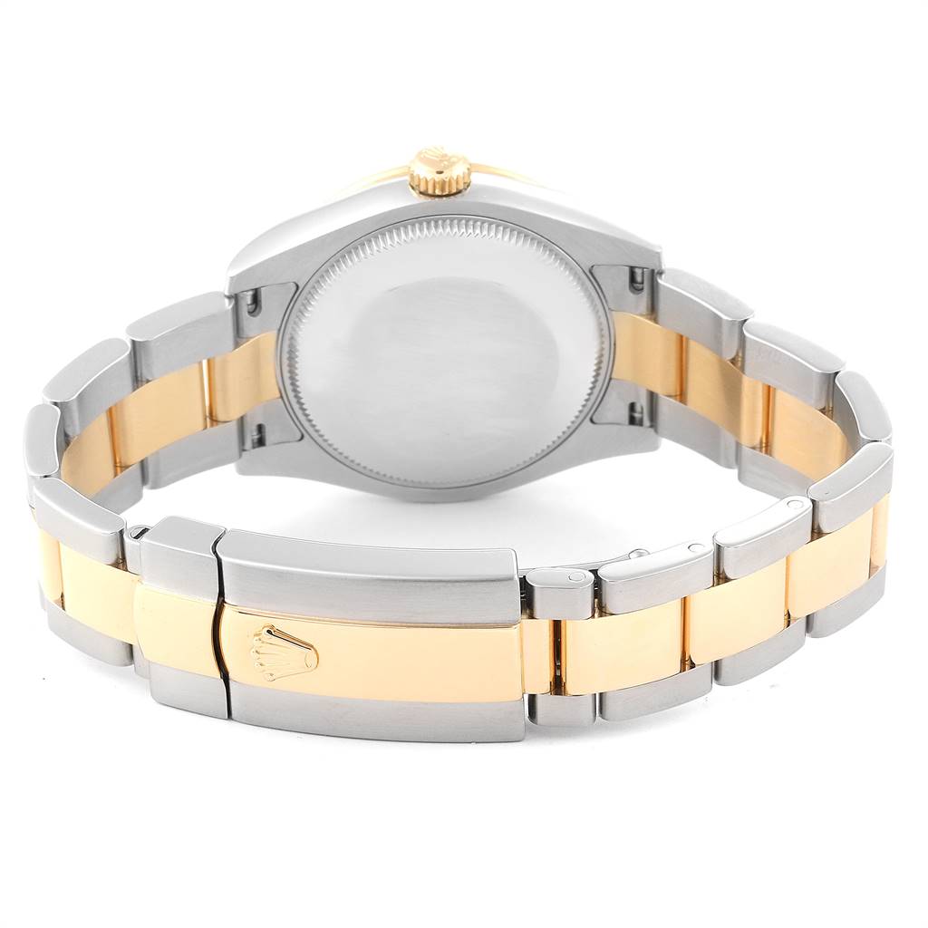 The image shows the back view of a Rolex Mid-Size 178313 Women's Stainless Steel Silver Dial 178313 Women's Stainless Steel Silver Dial model watch, focusing on its two-tone metal bracelet and clasp.