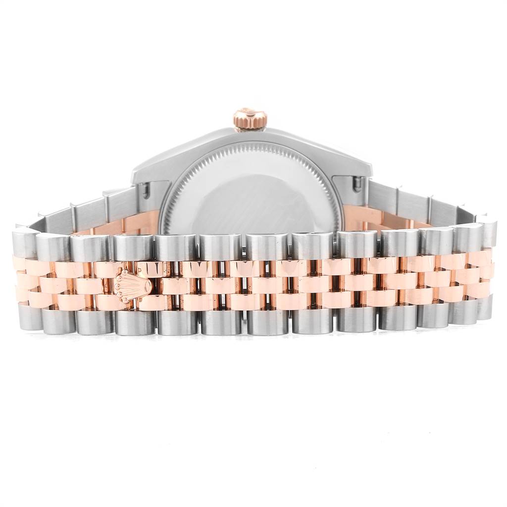 The image shows the back case and bracelet of the Rolex Mid-Size 178271 Women's Steel and Gold (two tone) Pink Dial 178271 Women's Steel and Gold (two tone) Pink Dial model.