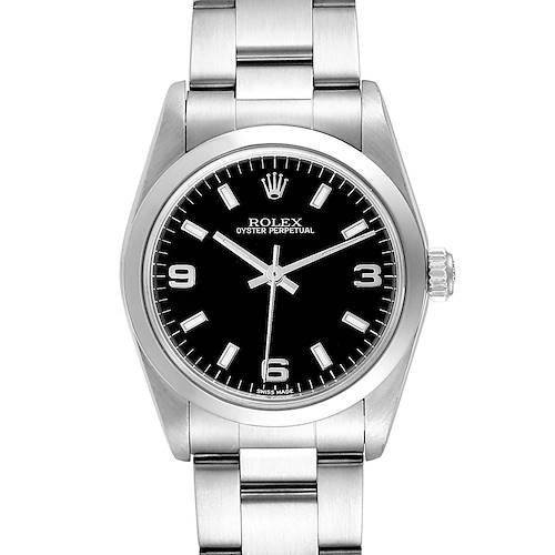 Photo of Rolex Midsize 31 Black Baton Dial Steel Ladies Watch 77080