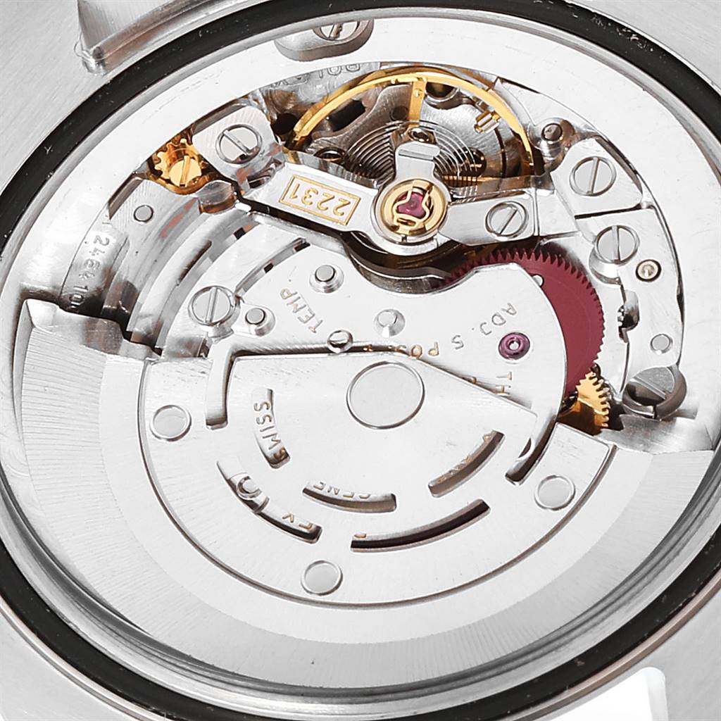 The image shows the internal mechanism and movement parts of a Rolex Mid-Size 177200 Women's Stainless Steel Blue Dial 177200 Women's Stainless Steel Blue Dial model watch, viewed from the back.
