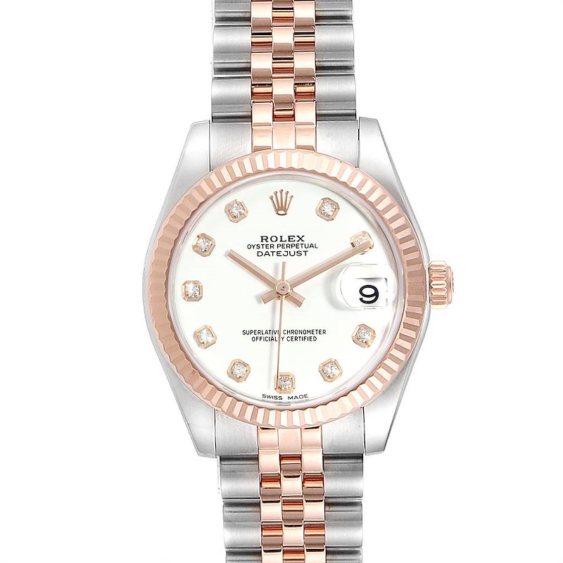 Rolex Datejust 31 Midsize Steel Rose Gold Diamond Watch 178271 Box Card SwissWatchExpo