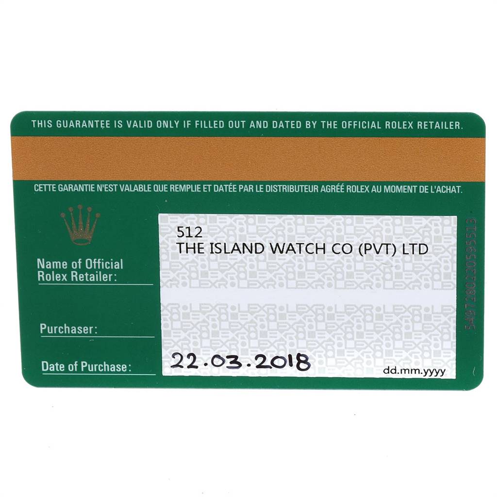 This image shows the official guarantee card for a Mid-Size Rolex watch, including retailer's information and date of purchase.