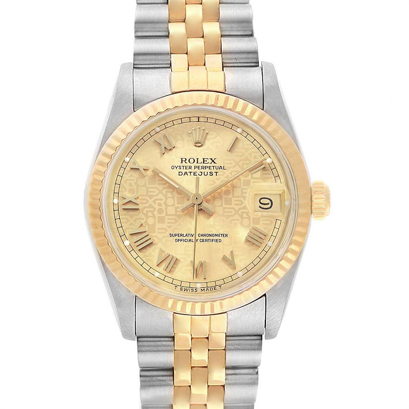Rolex Datejust Midsize Steel Yellow Gold Anniversary Dial Ladies Watch 68273 SwissWatchExpo