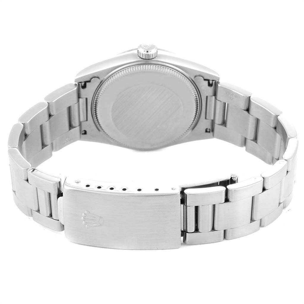 The image shows the rear view of a Rolex Mid-Size 78240 Women's Stainless Steel Pink Dial 78240 Women's Stainless Steel Pink Dial watch, highlighting the case back and bracelet clasp.