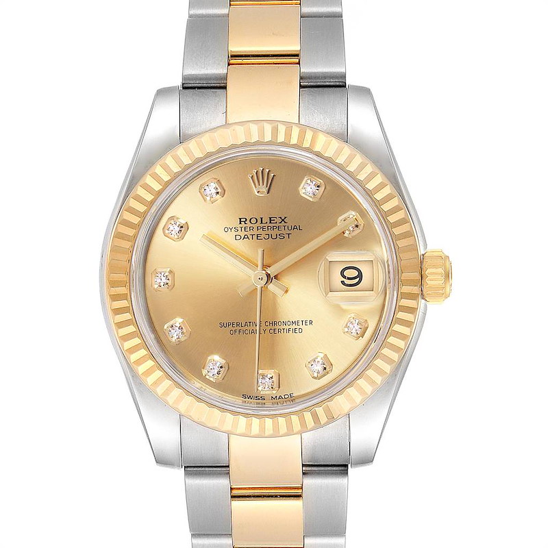 Rolex Datejust Midsize Steel Yellow Gold Diamond Ladies Watch 178273 SwissWatchExpo