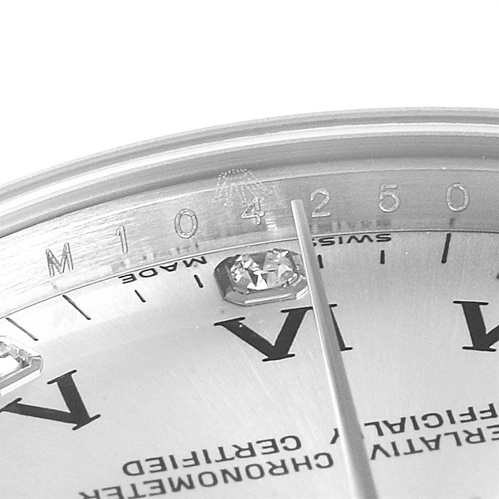 The image shows a close-up of the dial, bezel, and the "4" hour marker of the Rolex Mid-Size 177234 Women's Stainless Steel Silver Dial 177234 Women's Stainless Steel Silver Dial watch.