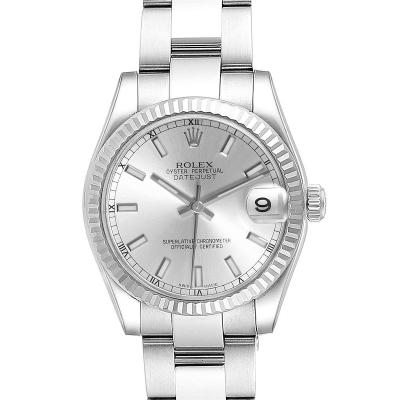 Rolex Datejust Midsize 31 Steel White Gold Silver Dial Watch 178274 SwissWatchExpo