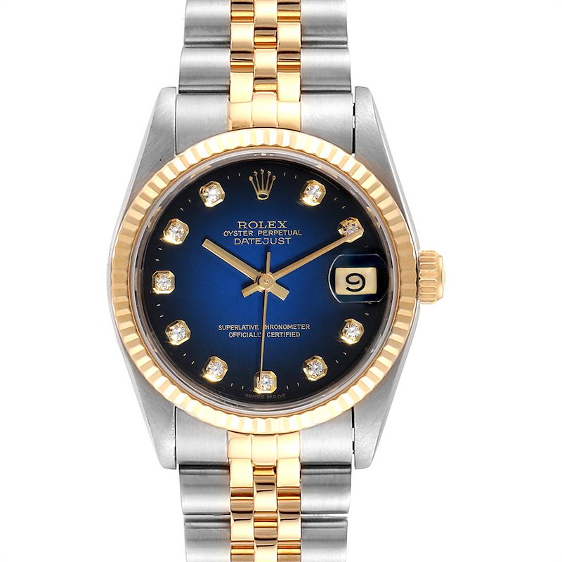Rolex Datejust Midsize 31 Steel Yellow Gold Vignette Diamond Watch 68273 SwissWatchExpo