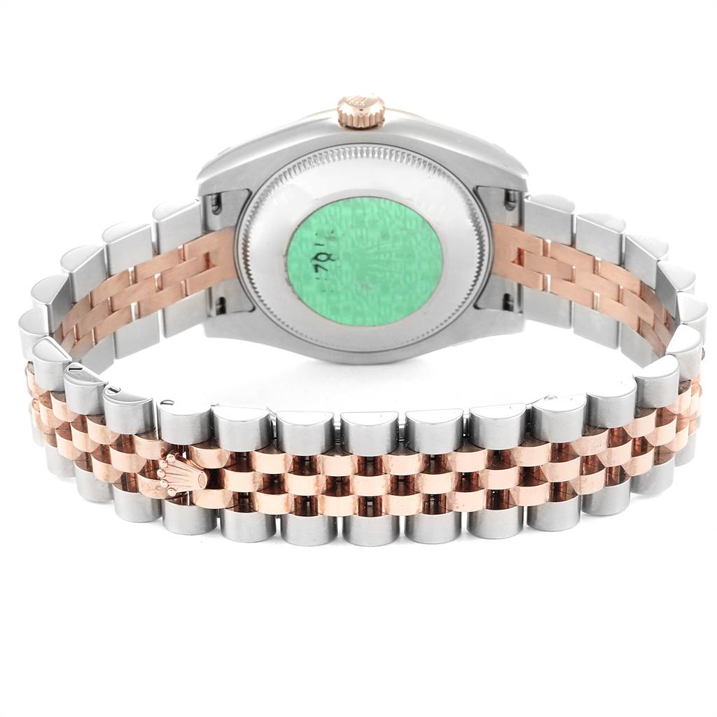 This image shows the back of a Rolex Mid-Size 178271 Women's Steel and Gold (two tone) Black Dial 178271 Women's Steel and Gold (two tone) Black Dial watch with a two-tone bracelet and visible case back.