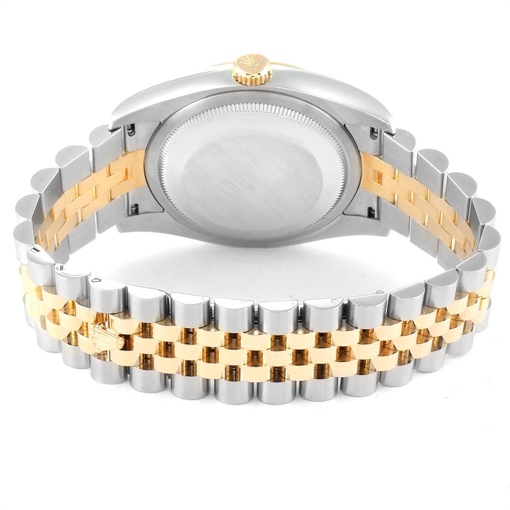 This image shows the back view of the Rolex Mid-Size 68273 Women's Steel and Gold (two tone) Champagne Dial 68273 Women's Steel and Gold (two tone) Champagne Dial model watch, focusing on the case back, crown, and two-tone bracelet.