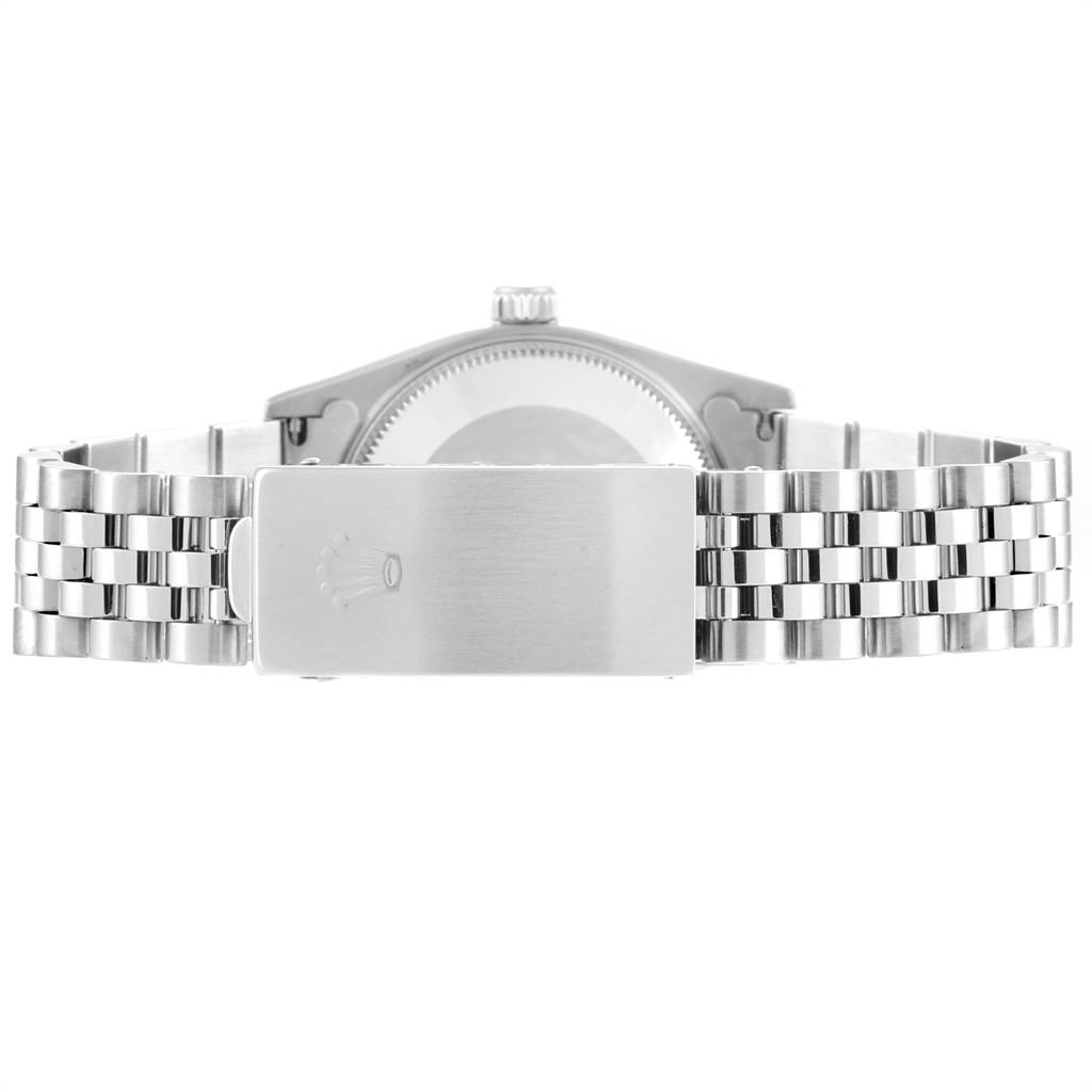 This image shows the back view of a Rolex Mid-Size 78274 Women's Stainless Steel Mother of Pearl Dial 78274 Women's Stainless Steel Mother of Pearl Dial model, focusing on its bracelet and clasp.
