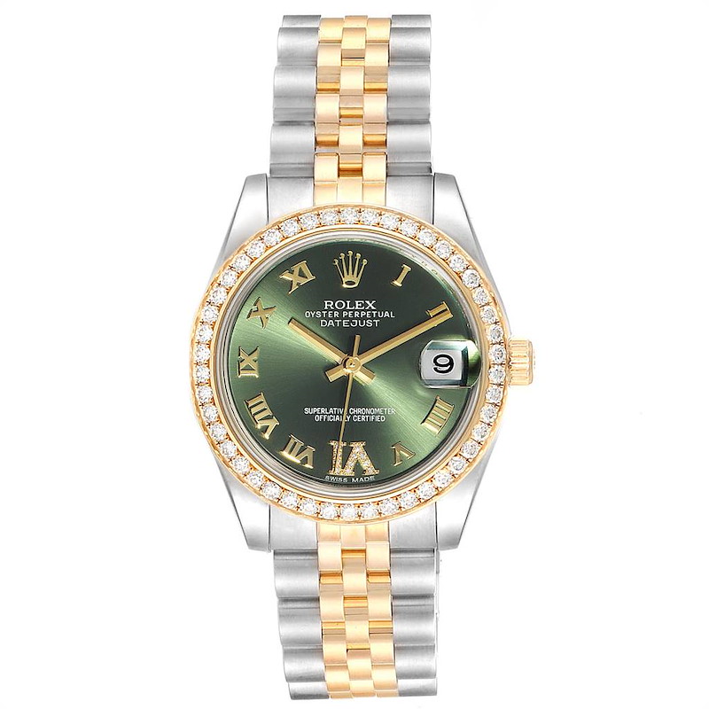 Rolex Datejust 31 Lady Midsize Yellow Gold Olive Green Diamond