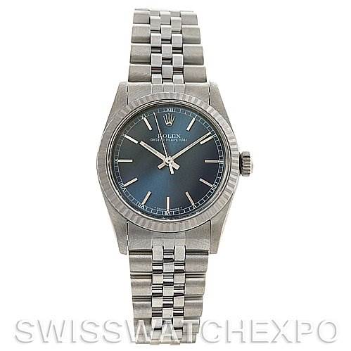 The image shows the front view of a Mid-Size Rolex watch, displaying the dial, case, and bracelet.