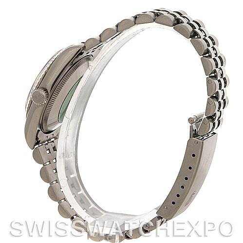 The image shows a side view of a Mid-Size Rolex watch, highlighting the bracelet, clasp, and side profile of the case.